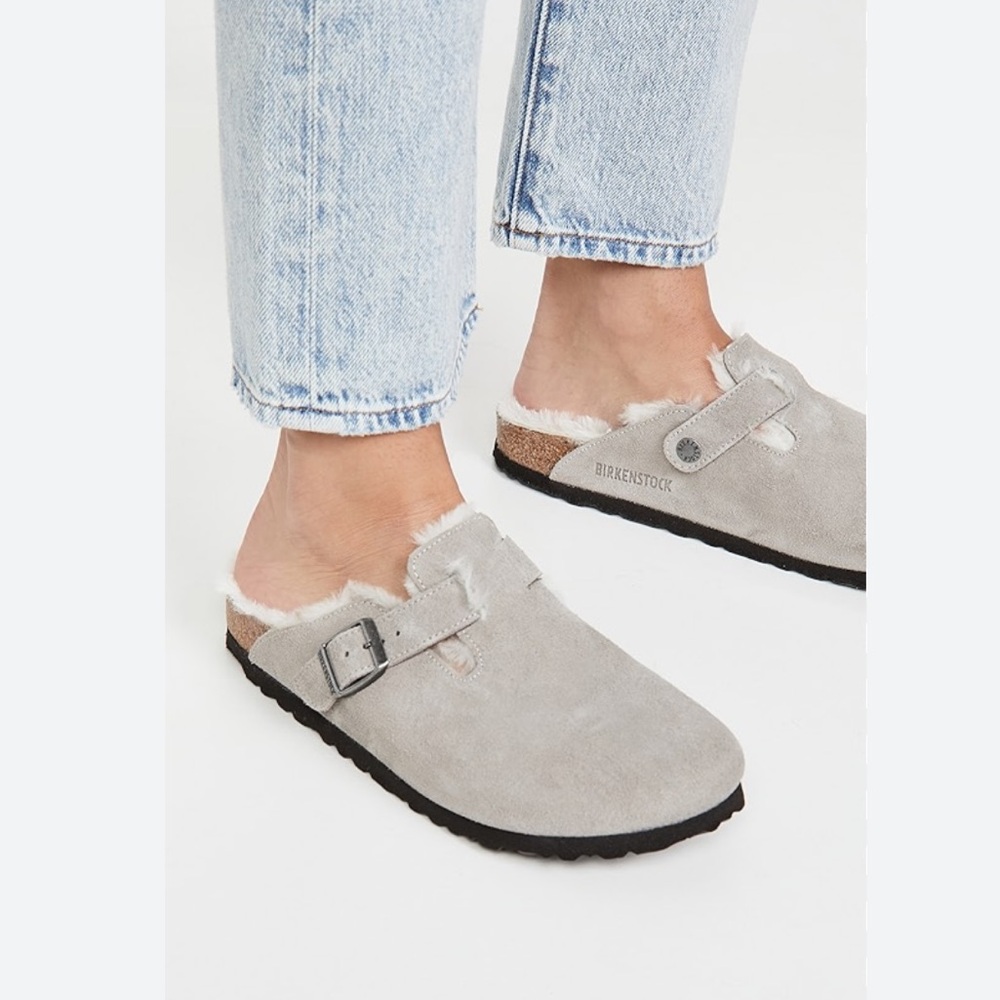 LBIRKENSTOCK Shearling Boston Gray Suede Clogs Women’s Size 40